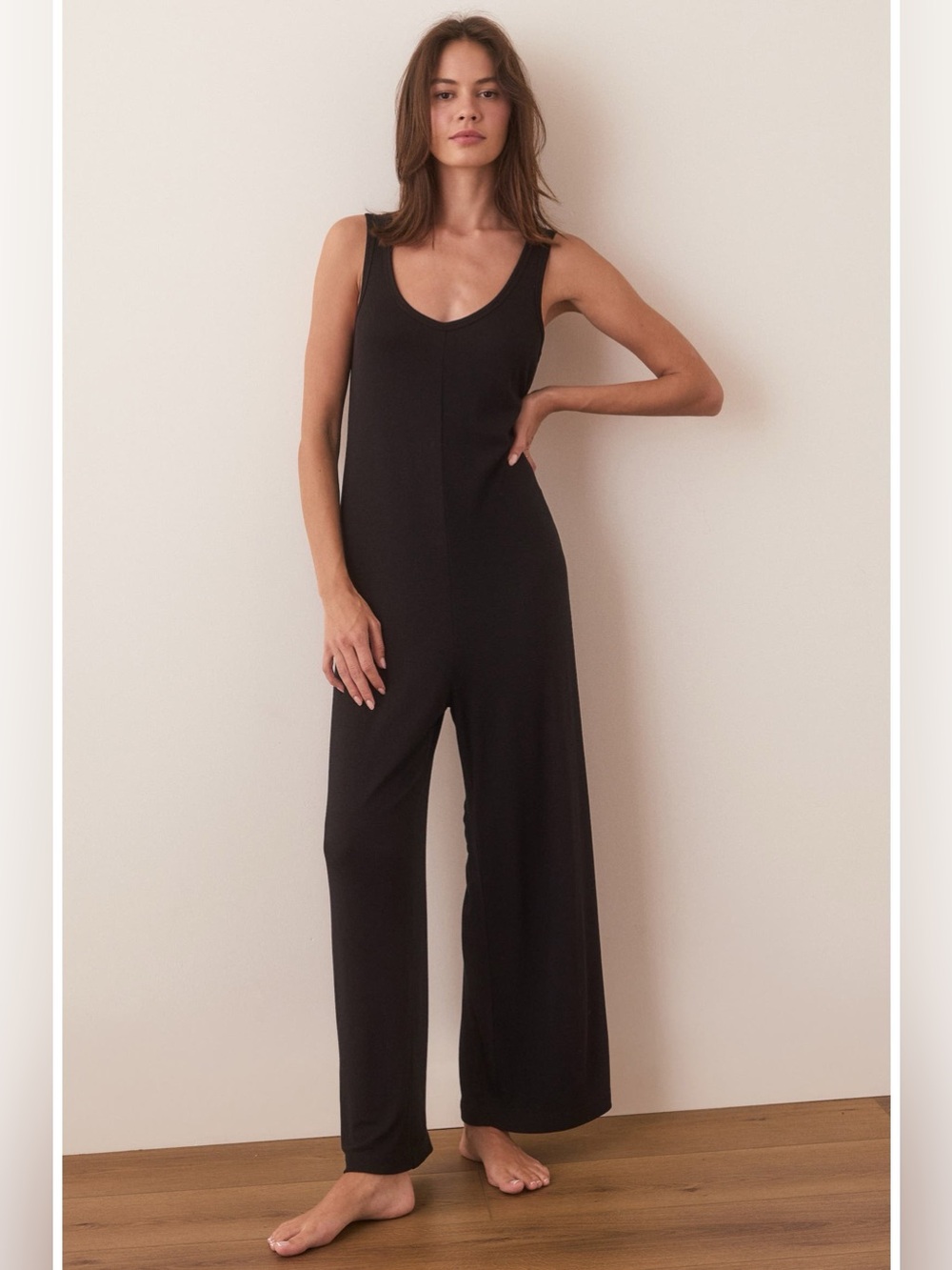 Marine Layer Re-Spun Lexi Rib Lounge Jumpsuit Grey Size Medium